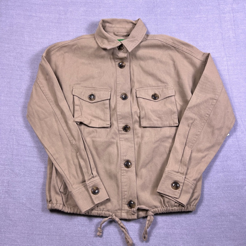 Dip The Artist Utility Drawstring Hem Shacket Womens XS‎ Tan Cotton Jacket